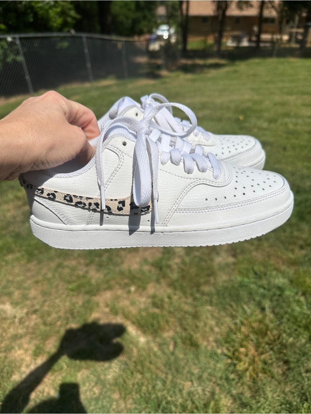 Nike Size 6.5 US White Low-Top Sneakers with Leopard Accent EUC
